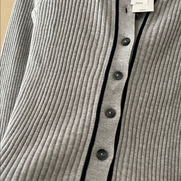 Banana Republic Light Gray-black accents Ribbed Cardigan-size XS-NWT - Picture 3 of 6